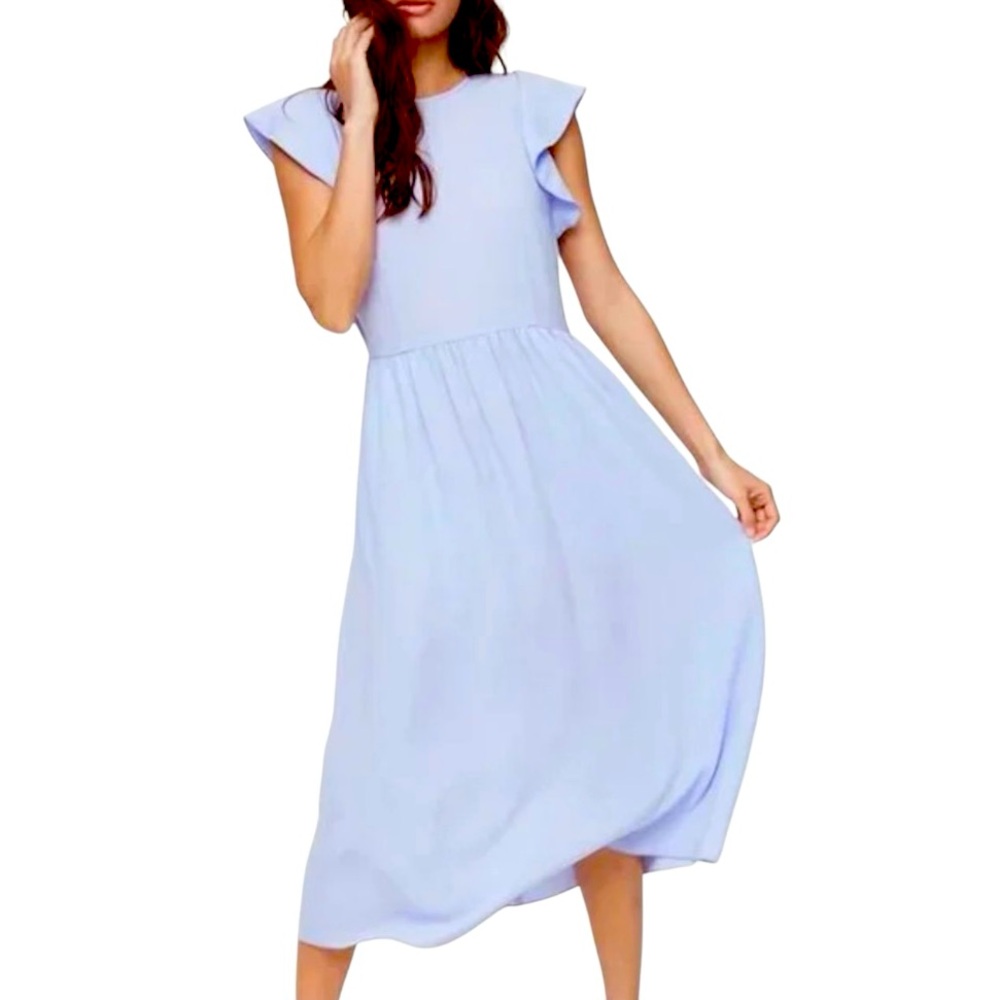 Wilfred Light Blue Midi Dress with Flutter Sleeves